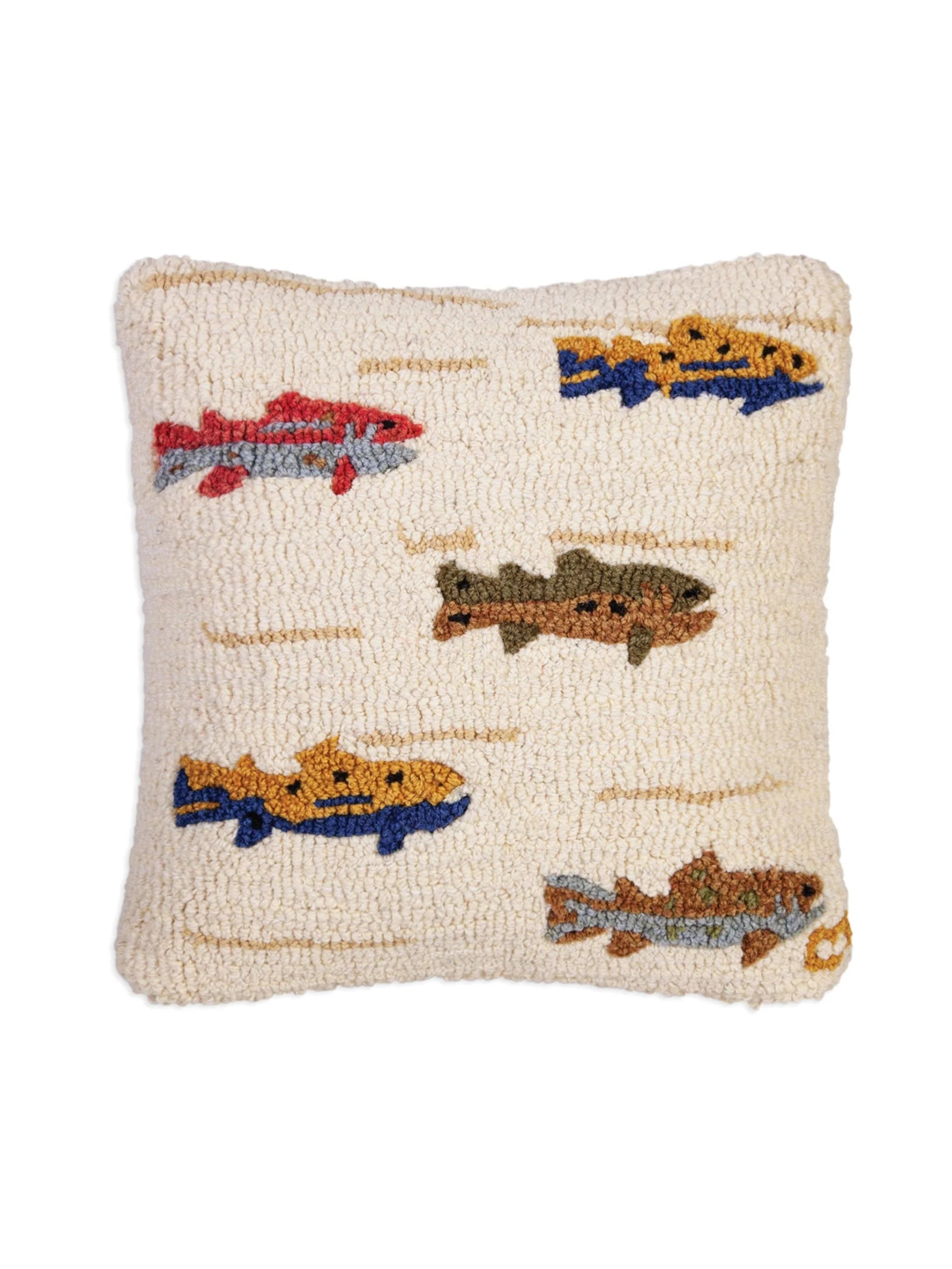 Trout Hooked Wool Square Pillow | Weston Table