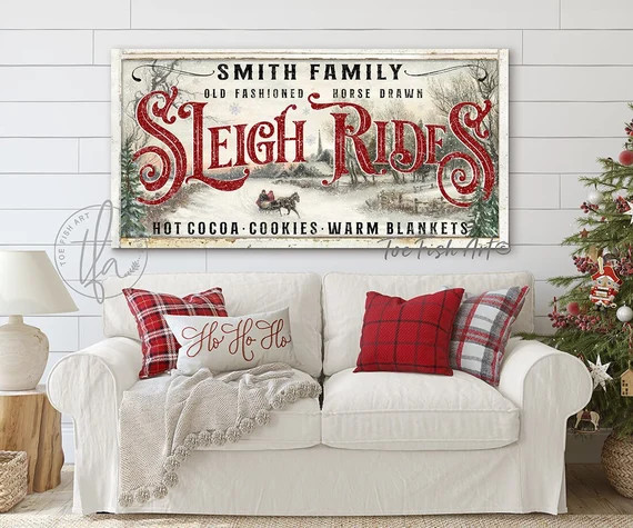 Sleigh Rides Sign Rustic Christmas Decor Modern Farmhouse Wall Decor Vintage Holiday Wall Art Per... | Etsy (US)