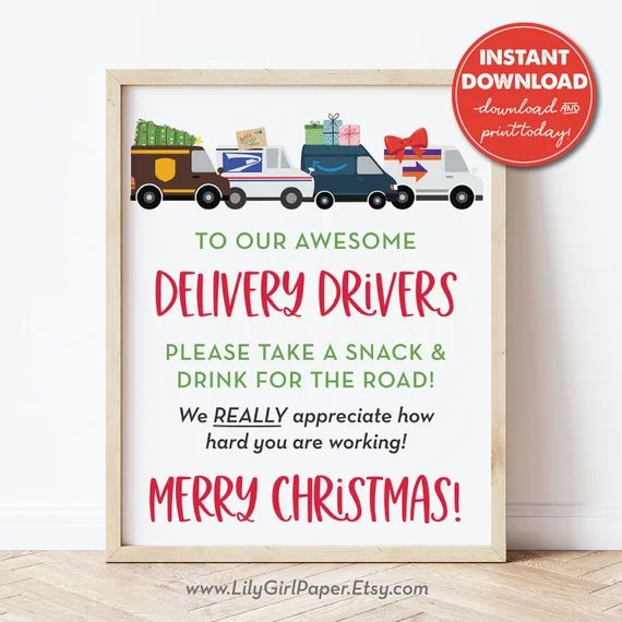 Delivery Driver Thank You Snack & Drink Sign Merry Christmas | Etsy | Etsy (US)