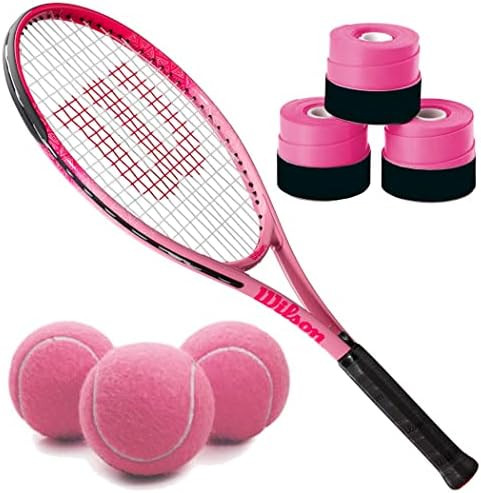 Wilson Burn Pink Girls' Tennis Racquet Bundled with a 3-Pack of Racket Overgrips and a Can of Pink T | Amazon (US)