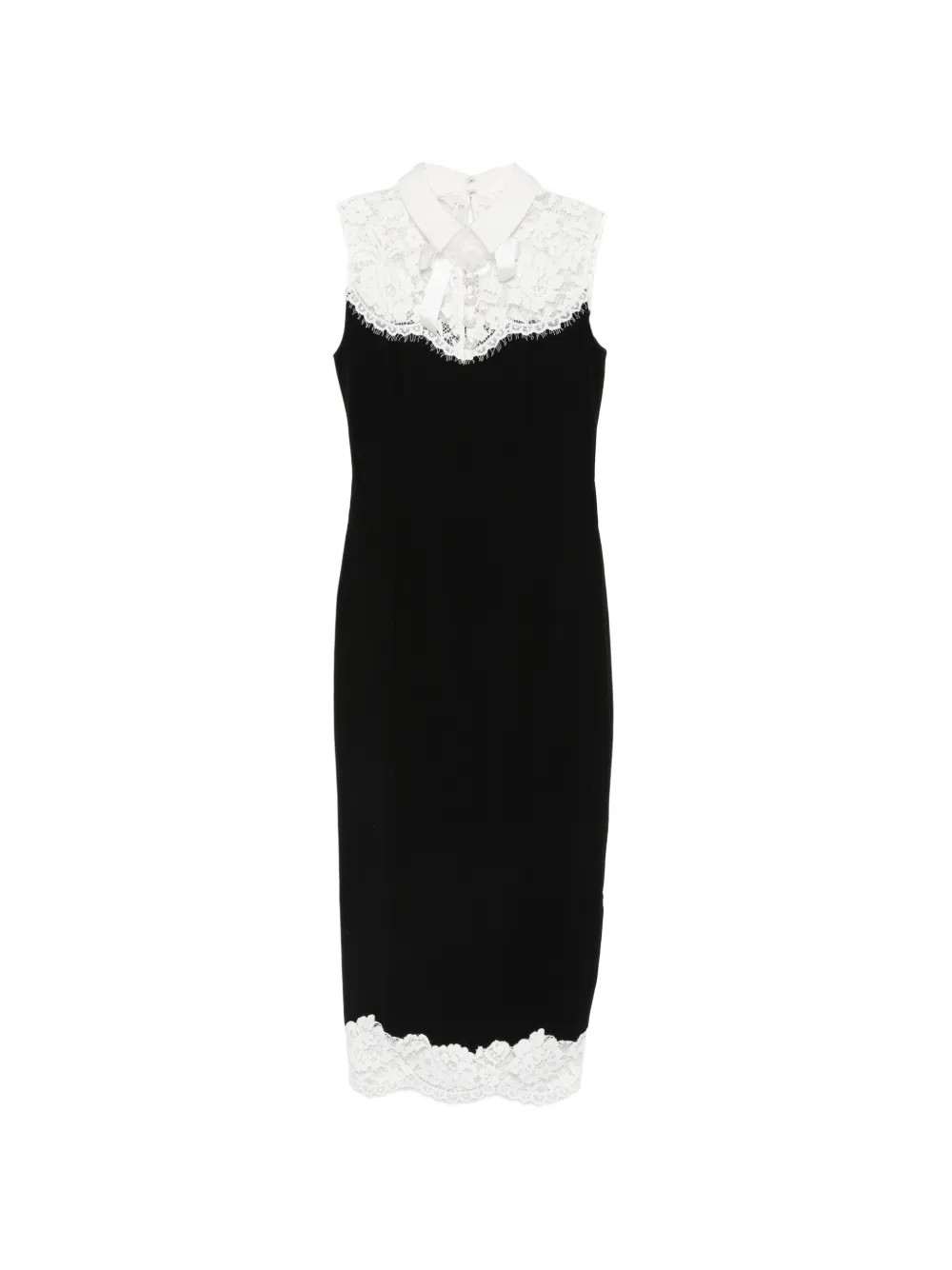 Self-Portrait black contrast-lace bodice midi dress | Farfetch Global