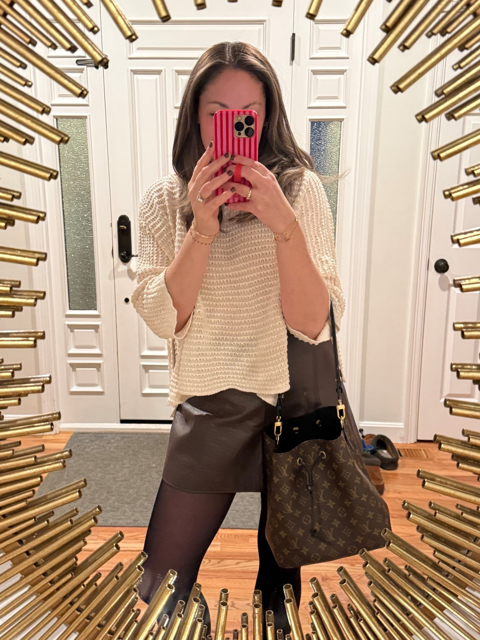 OOTN! My amazing LV bag from @Vivrelle (use code MICHELLEPULMAN for a free month of designer bags and jewelry!), this amazing leather skirt and suede loafers! My top is old from Anthropologie. 

#LTKdayinmylife #LTKSaleAlert #LTKootd