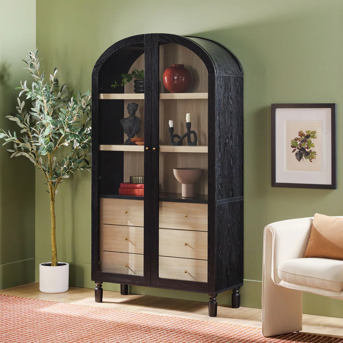 Holzhauer Modern Arched Glass Bookcase With Cabinet | Wayfair North America