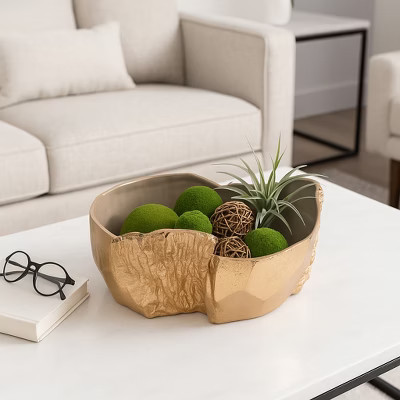 Decorative Metal Free Form Bowl for Coffee Table Decor - Sculptural Home Decor Accents for Centerpiece Table Decoration - 7.75", Gold & Ivory | Target