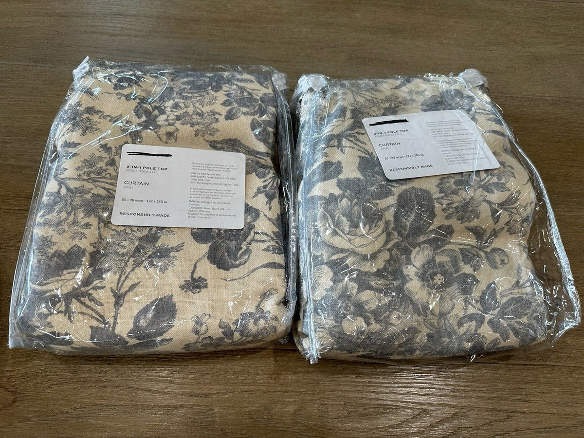 Pottery Barn Sorrel toile Linen Cotton  Drape 2 panels 50x96" Blue  | eBay | eBay US