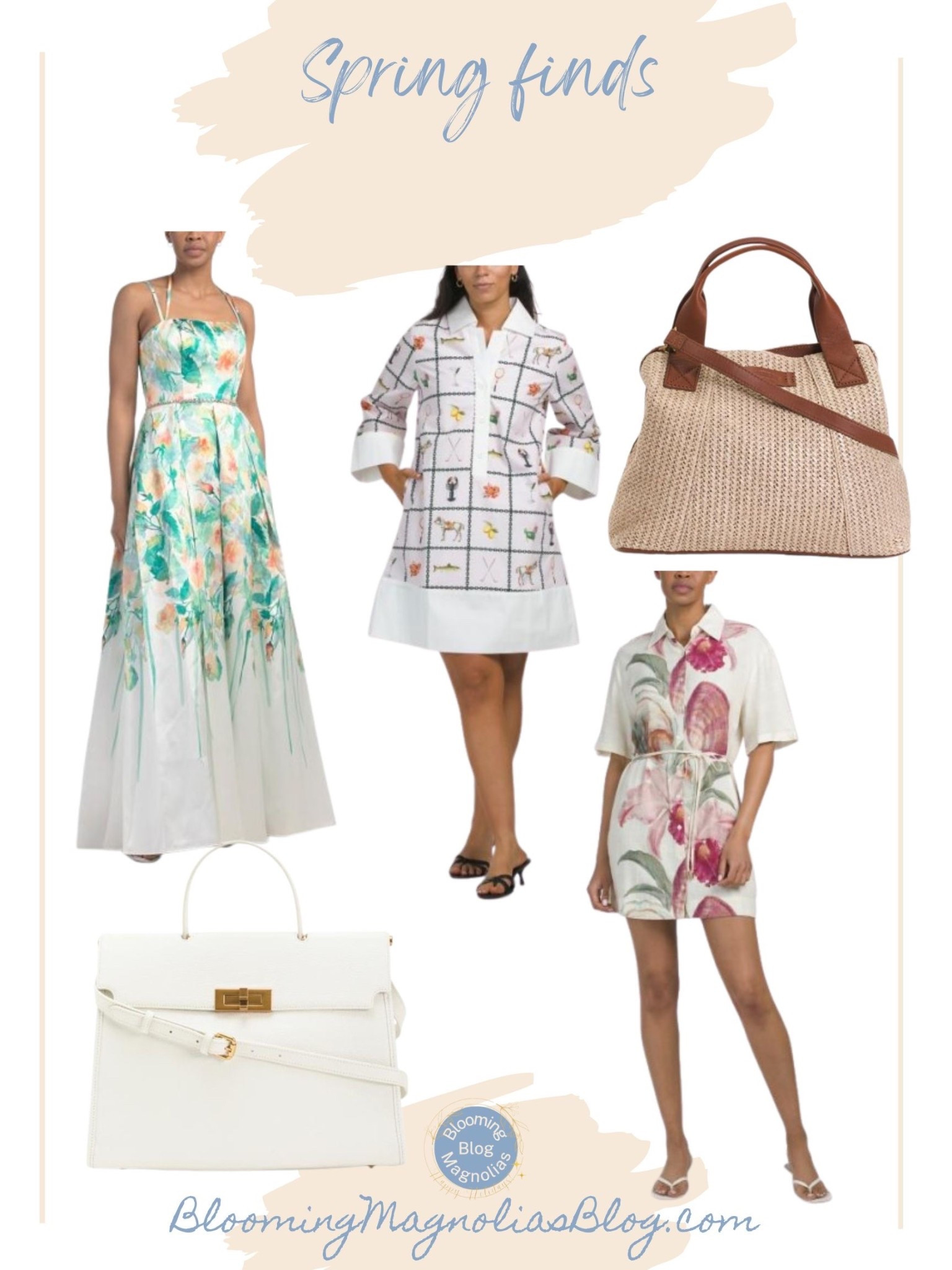 Spring dress. Raffia bag. White bag. Spring style. Spring bag. 