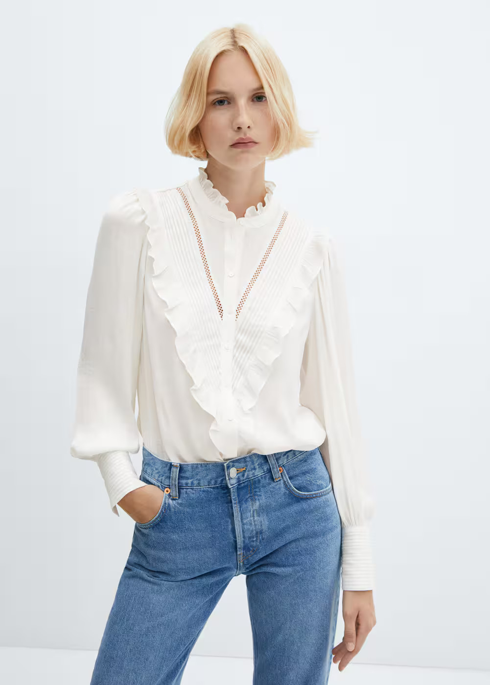 Shirt with ruffle detail  -  Women | Mango USA | MANGO (US)