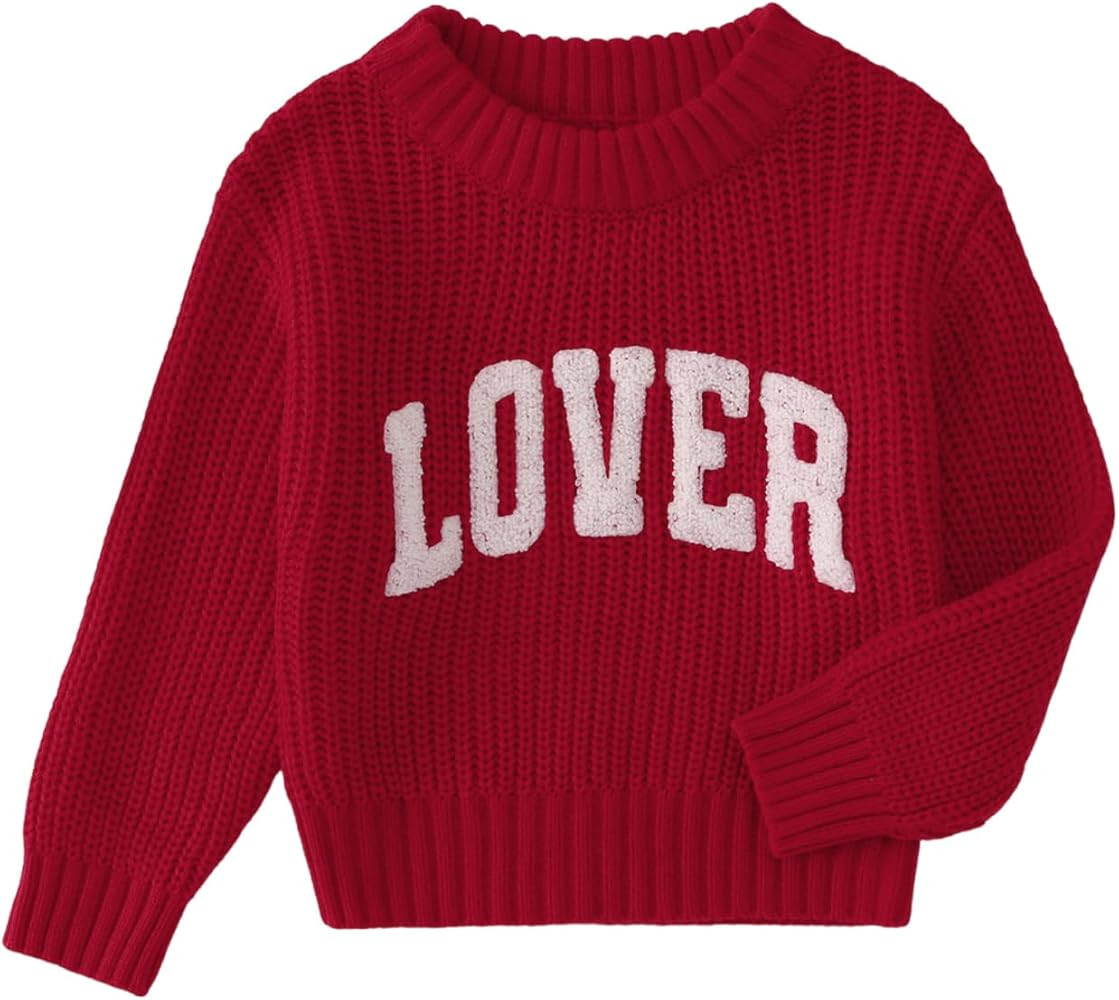 CM C&M WODRO Toddler Valentines Day Outfit Boy Girl Lover Embroidered Knit Sweater Kid Warm Crewn... | Amazon (US)