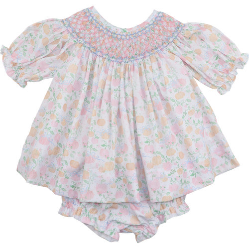 Pink And Blue Smocked Pumpkin Patch Diaper Set | Cecil and Lou