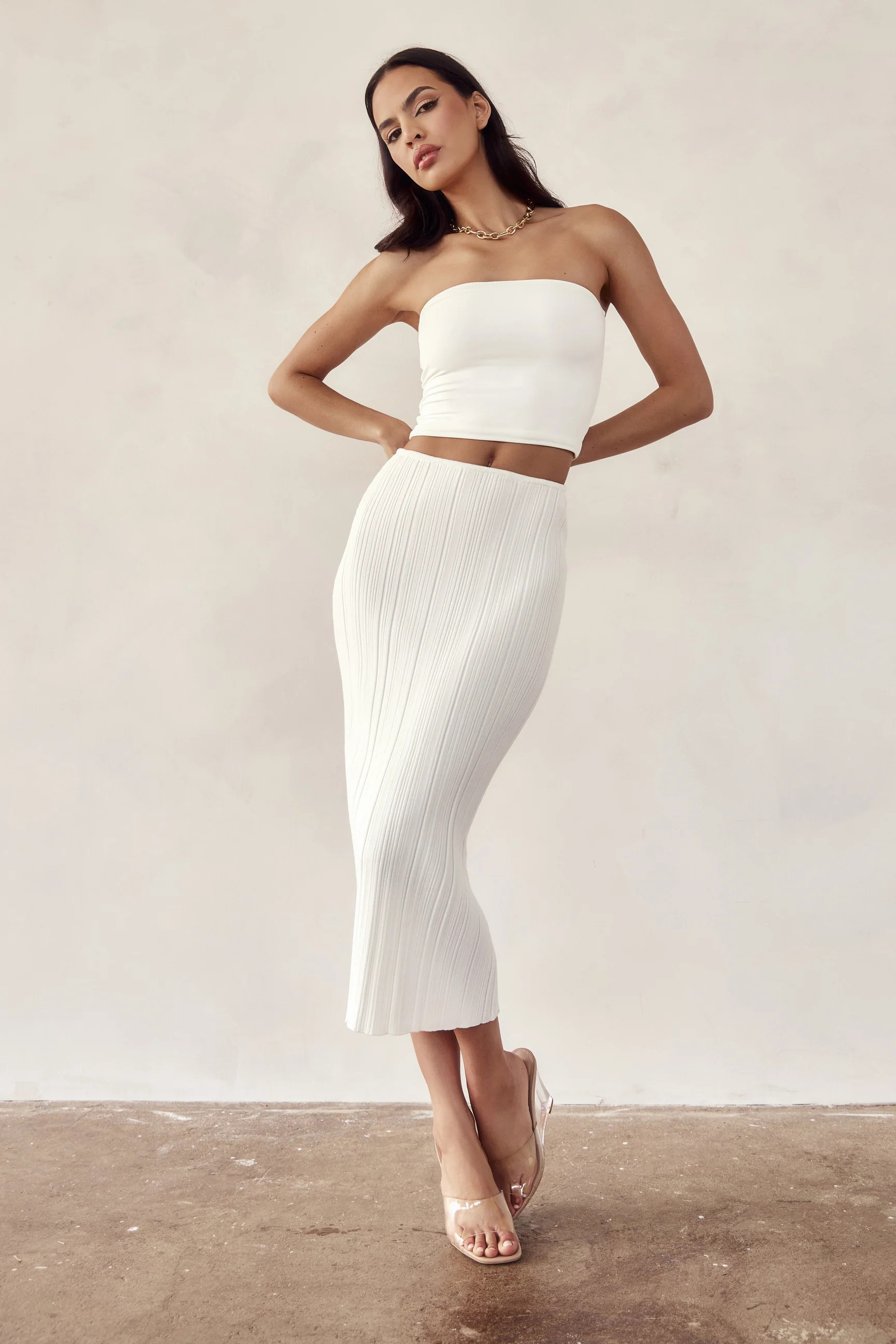 Kennedy Low Rise Knit Skirt - Off White | MESHKI US