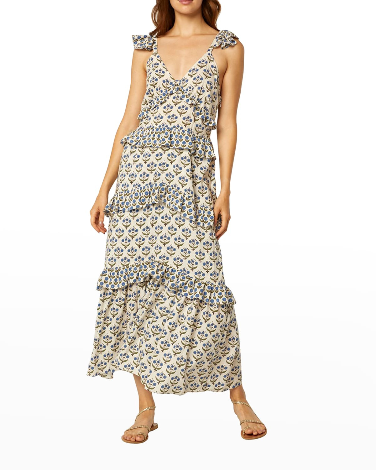 Morrison Sleeveless Tiered Floral Maxi Dress | Neiman Marcus