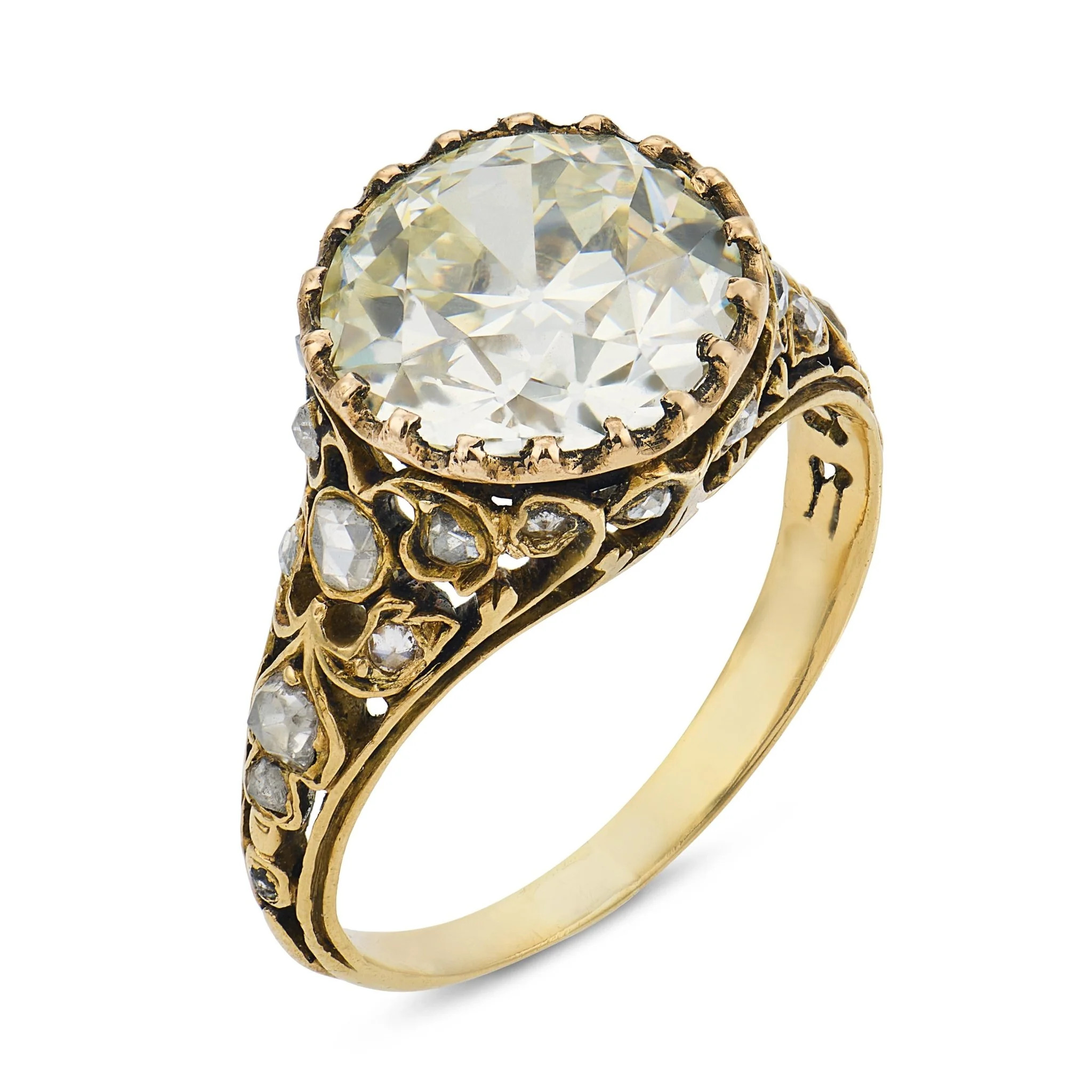Victorian GIA 3.06 carat old European diamond 18k yellow gold engageme | Trumpet & Horn