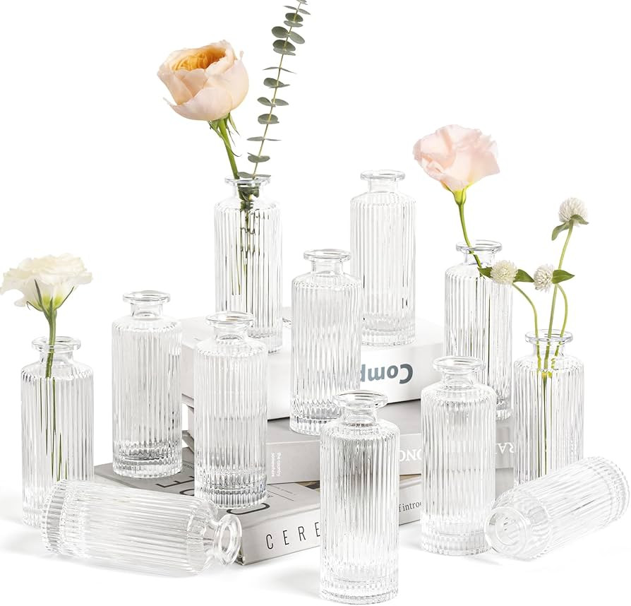 ComSaf Small Bud Vases Set of 12, 5.2 inch Glassl Bud Vase in Bulk, Mini Flower Vase for Centerpi... | Amazon (US)