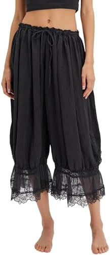 NUFIWI Women Ruffle Long Bloomer Y2k Lace Trim Pettipants Pantaloons Mid Rise Cropped Pajama Pant... | Amazon (US)