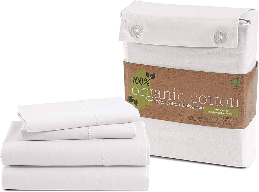 Amazon.com: LANE LINEN 100% Organic Cotton White Queen Sheets, 4-Piece Bed Sheets Percale Weave U... | Amazon (US)