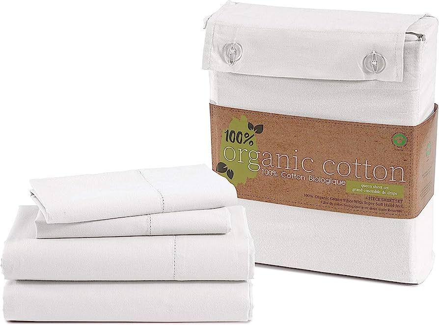 Amazon.com: LANE LINEN 100% Organic Cotton White Queen Sheets, 4-Piece Bed Sheets Percale Weave U... | Amazon (US)