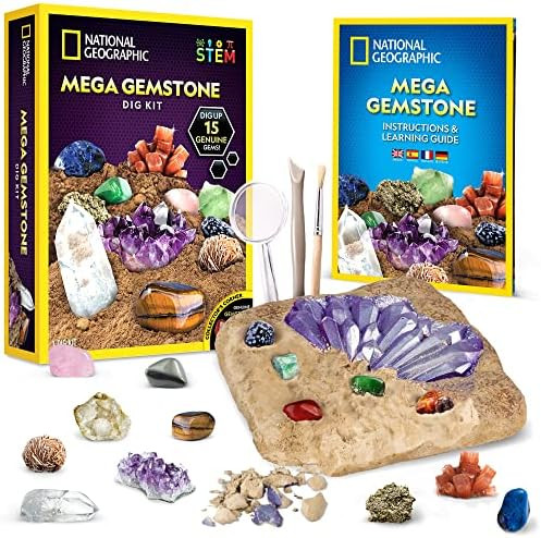 NATIONAL GEOGRAPHIC Mega Gemstone Dig Kit – Dig Up 15 Real Gemstones and Crystals, Science Kit ... | Amazon (US)