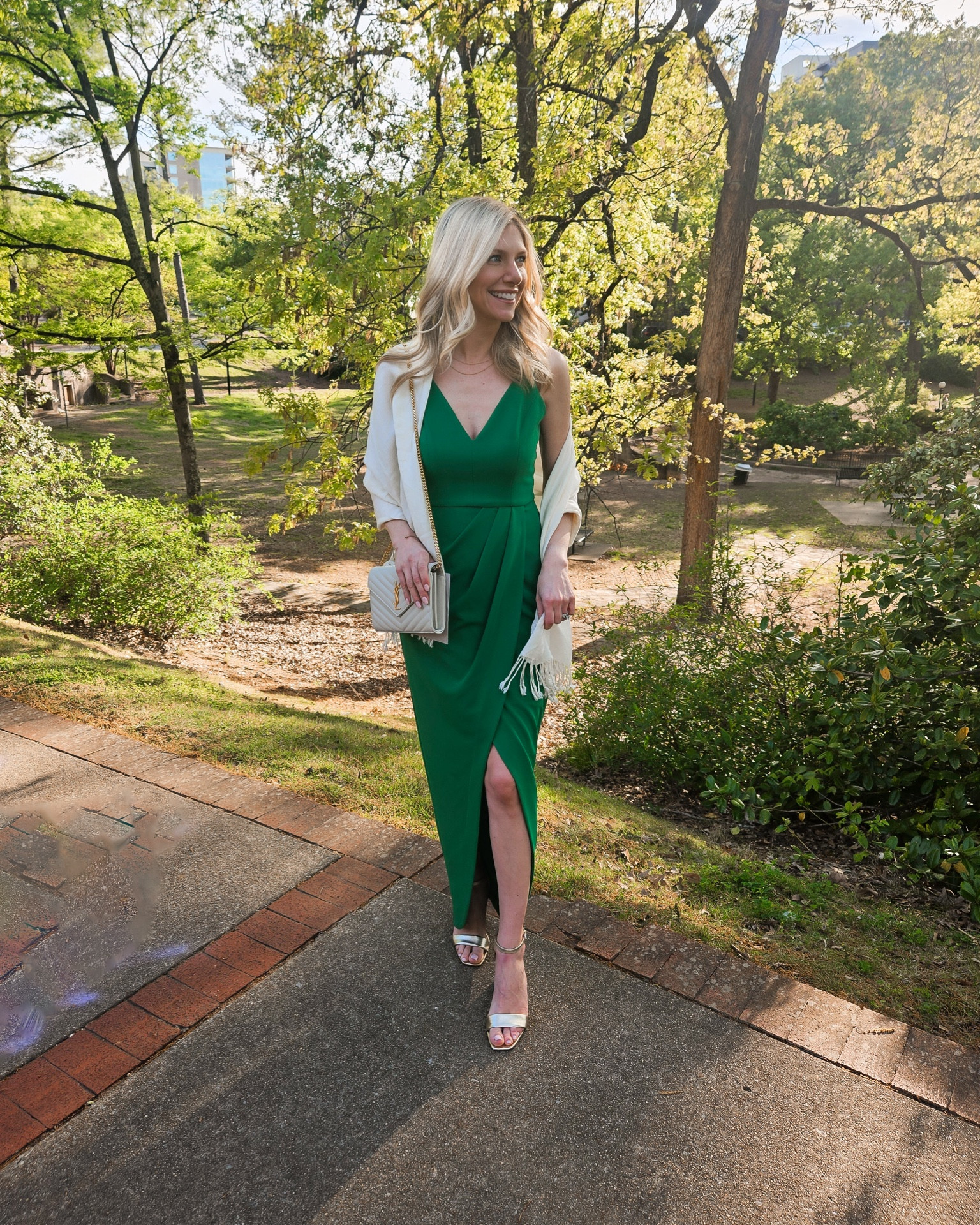 Classy with a side of sassy 💚
•
•
Wore this dress to a wedding a few weeks ago and love the green and gold details! 
#weddingguestdress #wedding #springwedding #dress #mididress #greenandgold 

#LTKStyleTip #LTKWedding