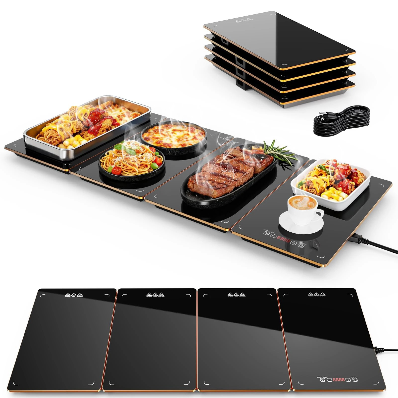 Anqtovp 4 Piece Modular Electric Warming Tray 33 x 15 Inch Tempered Glass Food Warmer with 10 Heat Levels for Buffets Parties Countertop Use | Lowe's