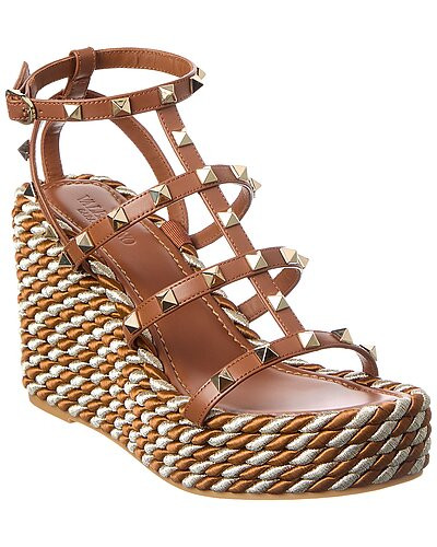 Rockstud Caged 95 Leather Ankle Strap Wedge Sandal | Rue La La