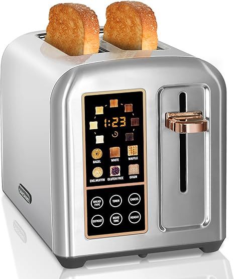 SEEDEEM Toaster 2 Slice, Stainless Steel Bread Toaster with LCD Display and Touch Buttons, 50% Fa... | Amazon (US)