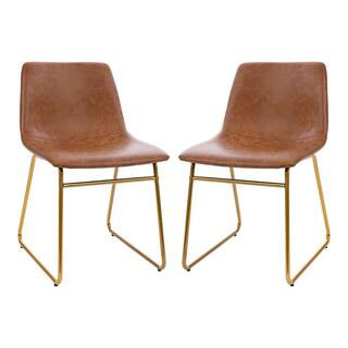 Light Brown Faux Leather/Gold Frame Leather/Faux Leather Dining Chair (2-Pack) | The Home Depot