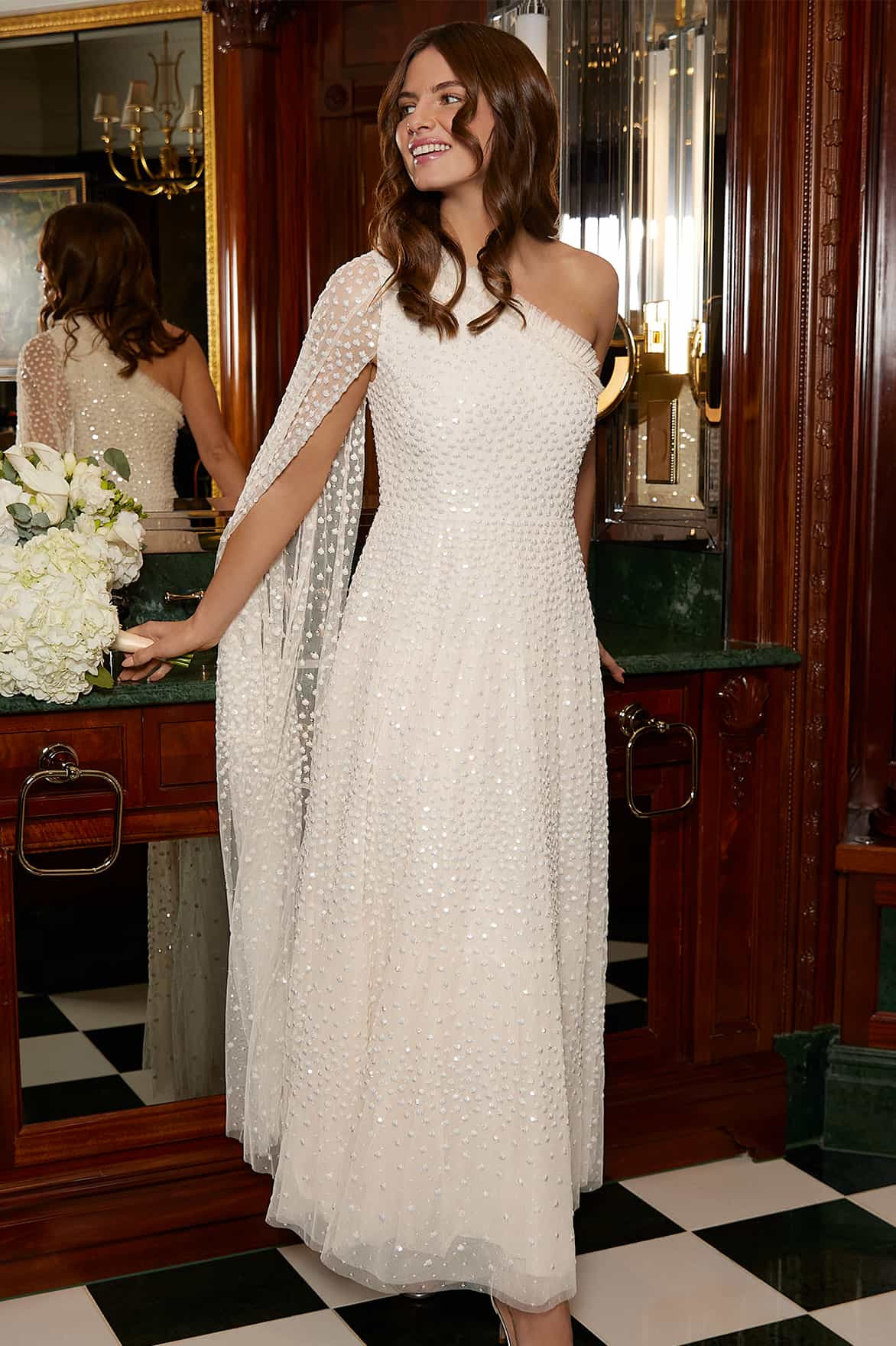 Scatter Dot One-Shoulder Ankle Gown | Needle & Thread US