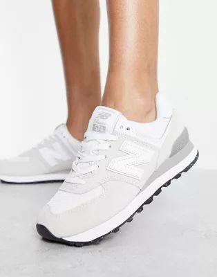 New Balance 574 trainers in metallic white and silver | ASOS (Global)