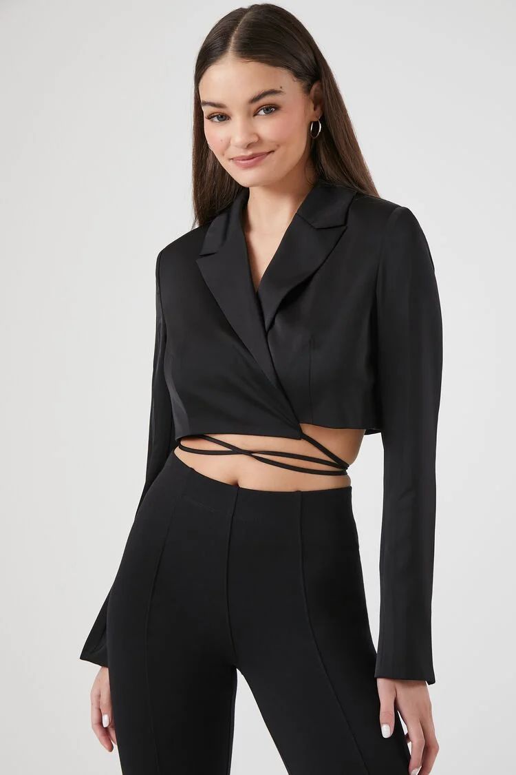 Satin Wraparound Cropped Blazer | Forever 21