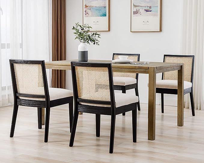 LIVINOVA Farmhouse Rattan Dining Chairs Set of 4, Mid Century Modern Kitchen & Dining Room Chairs... | Amazon (US)