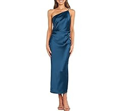 ANRABESS Women Summer Satin One Shoulder Bodycon Maxi Dress Sleeveless Split Prom Party Cocktail ... | Amazon (US)