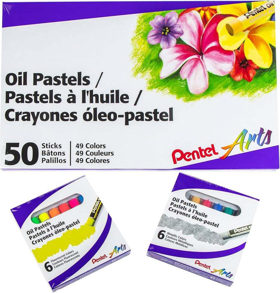 Pentel Arts Oil Pastels - 50 Color Set with Metallic and Fluorescent Packs, 3pk Set | Amazon (US)