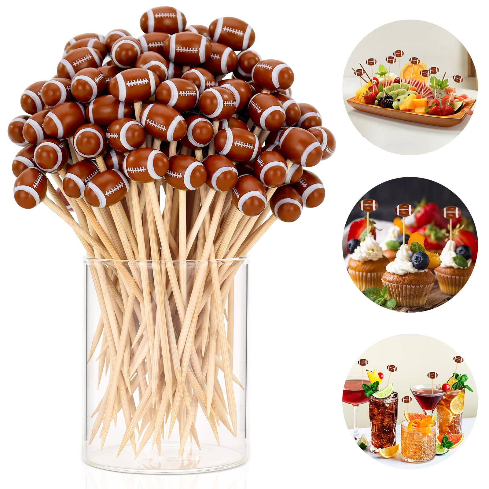 100 Pcs Football Toothpicks, 4.72 Inch Football Cocktail Picks for Appetizers, Long Bamboo Toothp... | Amazon (US)