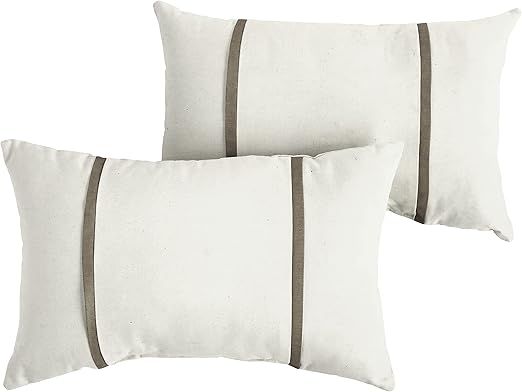 Sorra Home Indoor Outdoor Sunbrella Lumbar Pillows, Set of 2, 2 Count (Pack of 1), Canvas Natural... | Amazon (US)