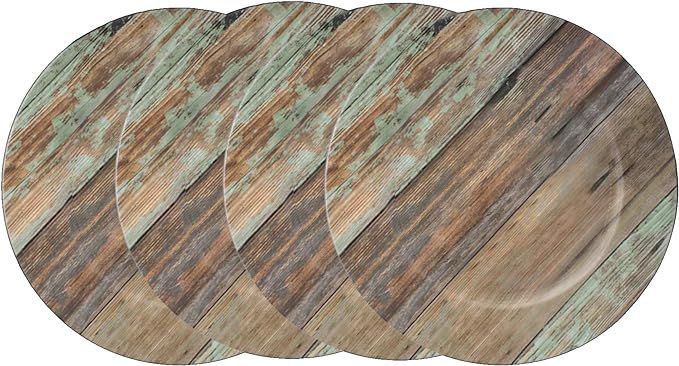 Farmhouse Rustic Kitchen Faux-Wood Charger Plates Set of 4 In Gift Box (Distressed Wood) | Amazon (US)