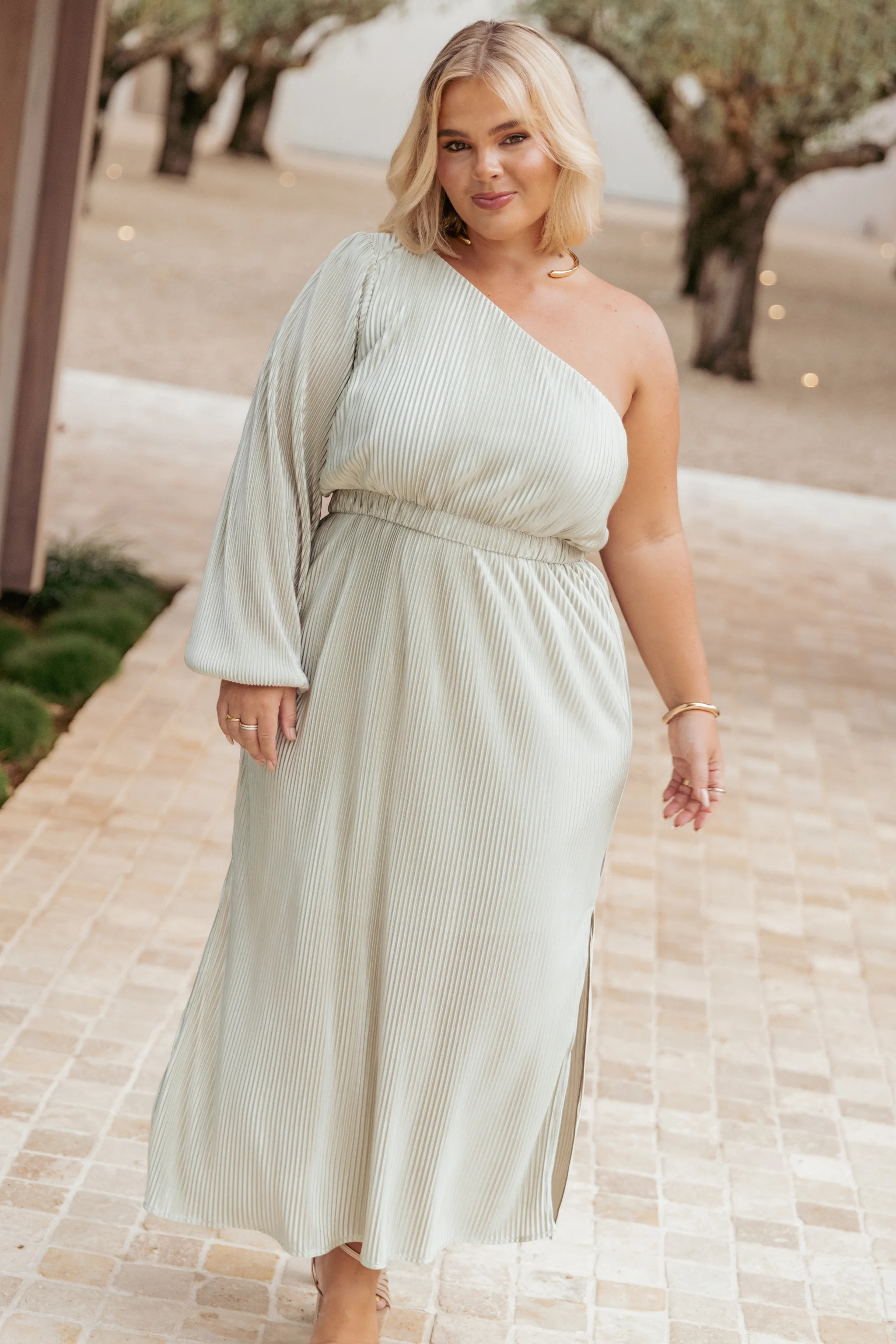 Pontee One Shoulder Pleated Midi Dress - Sage Green | Petal & Pup (US)