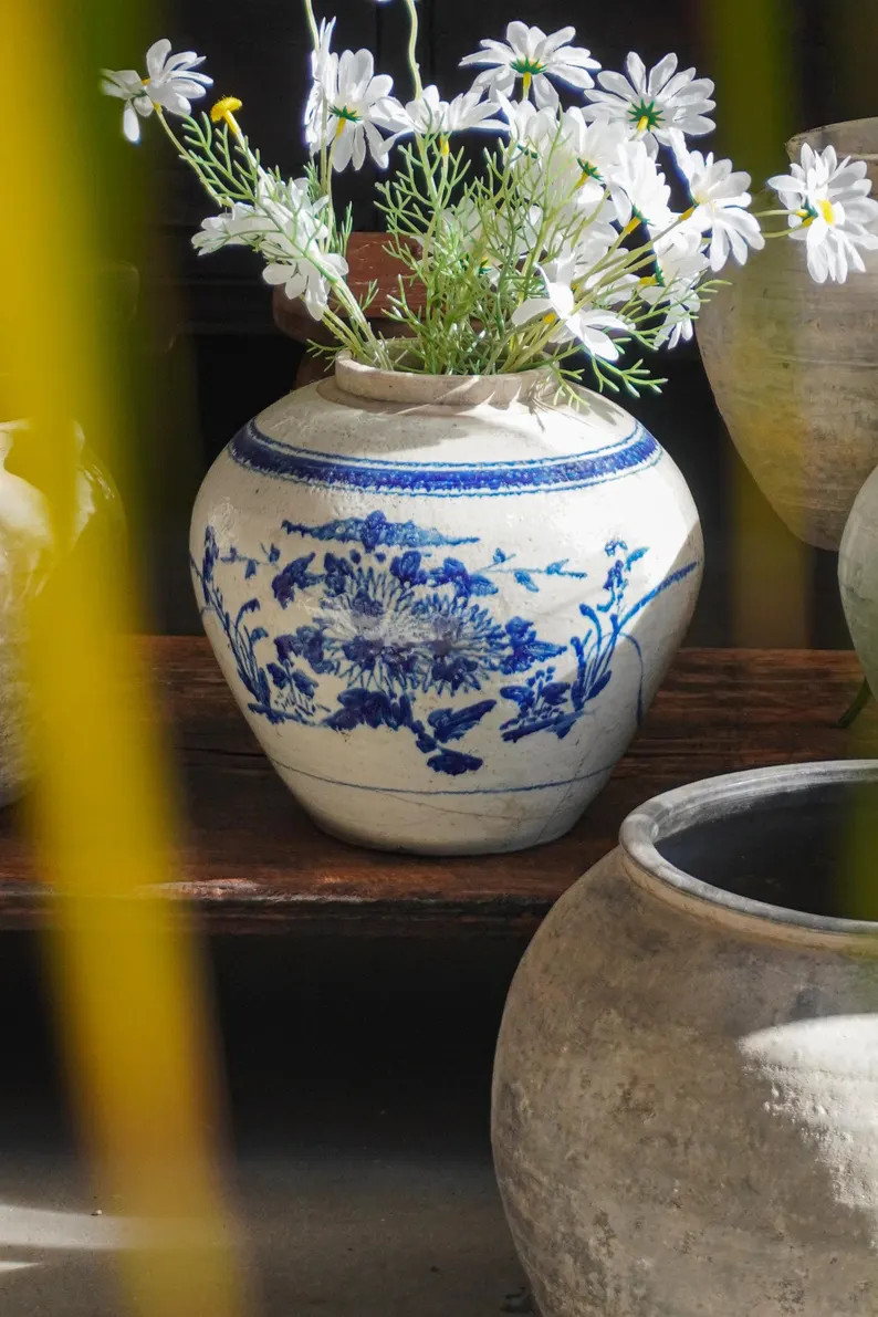 Vintage Blue and White Ceramic Ginger Jar,Antique Style Double Handle Jar,Chinese Porcelain Vesse... | Etsy (Global)