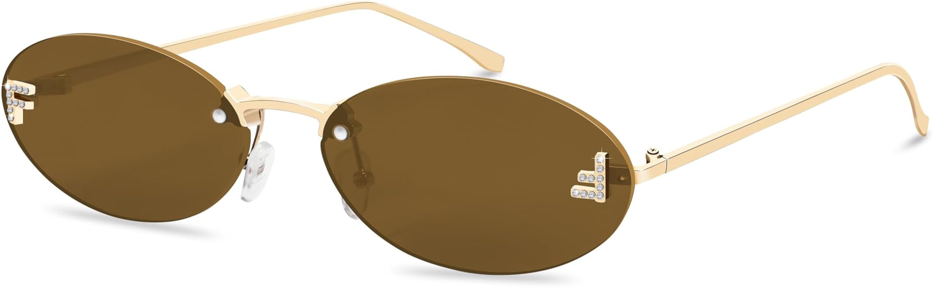 Retro Oval Y2K Sunglasses for Women Men, 2025 Trendy Chic Narrow Gold Metal 90s Sun Glasses Small... | Amazon (US)