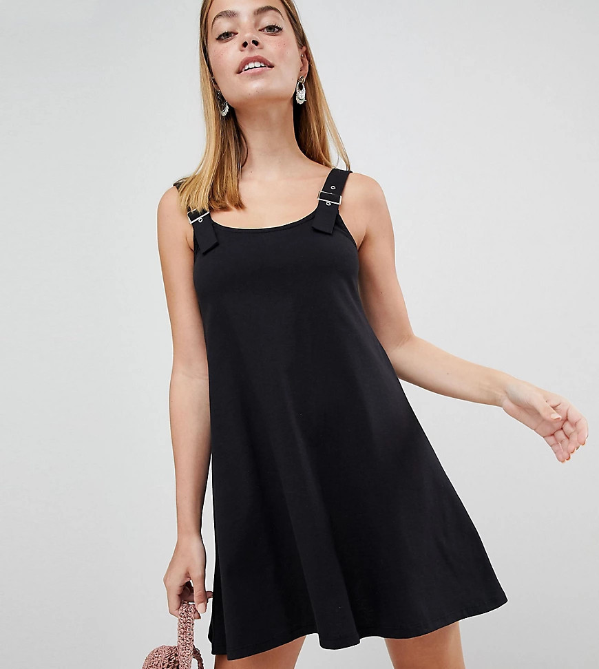 ASOS DESIGN Petite buckle strap swing sundress-Black | ASOS (Global)