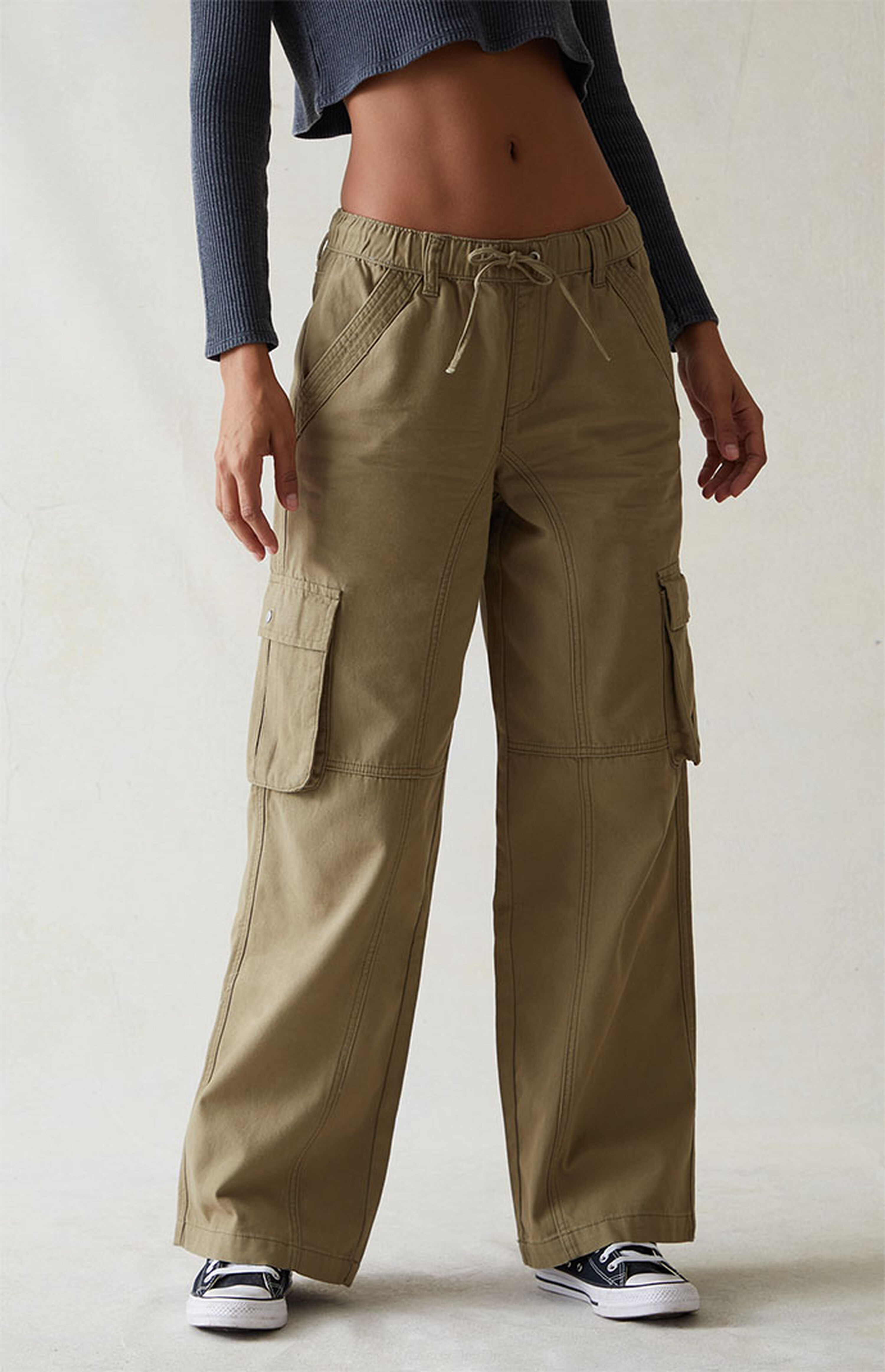 PacSun Olive Drawstring Waist Baggy Cargo Pants | PacSun | PacSun
