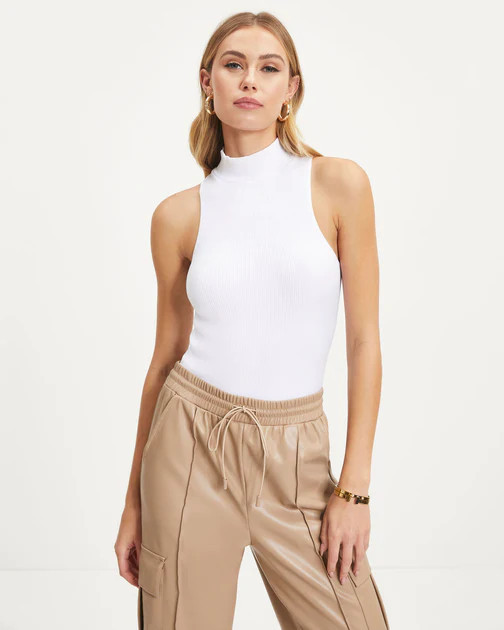 Williams Ribbed Mock Neck Bodysuit - White | VICI