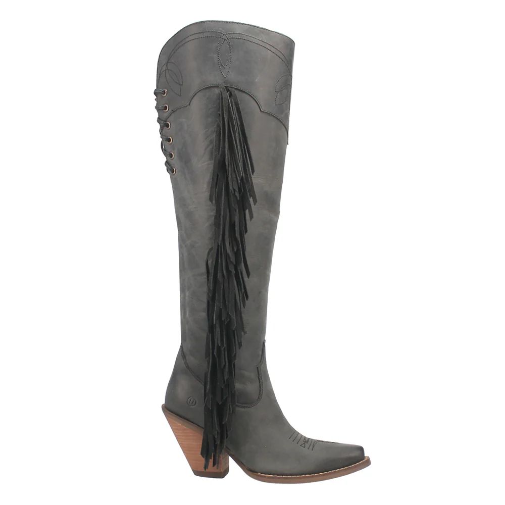 Shop Black Womens Dingo Sky High Fringe Round Toe Cowboy Boots | Shoebacca