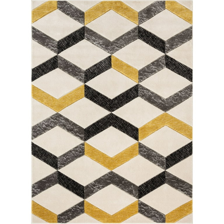 Well Woven Good Vibes Millie Modern Geometric Gold 3'11" x 5'3" High-Low 3D Textured Area Rug | Walmart (US)