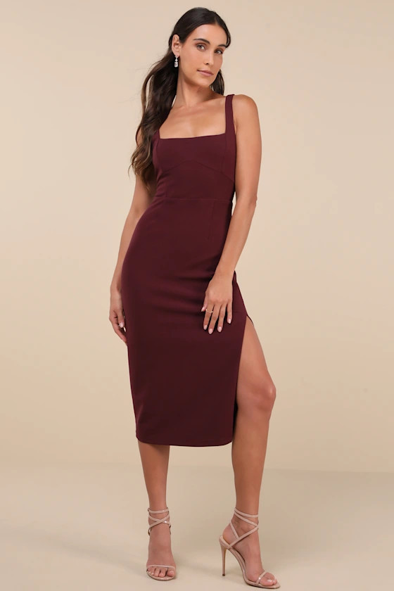 Vibrant Allure Plum Square Neck Sleeveless Bodycon Midi Dress | Lulus