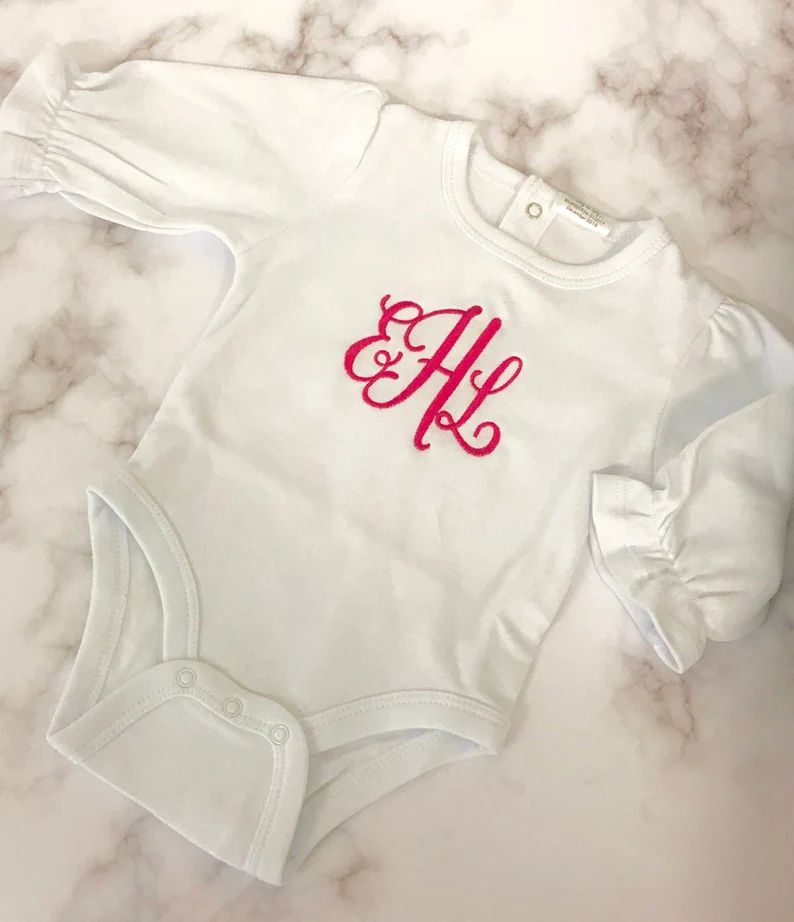 Monogrammed Long Sleeve Baby Bodysuit - Baby Shower Gift - Newborn Gift - Monogrammed Baby Clothi... | Etsy (US)