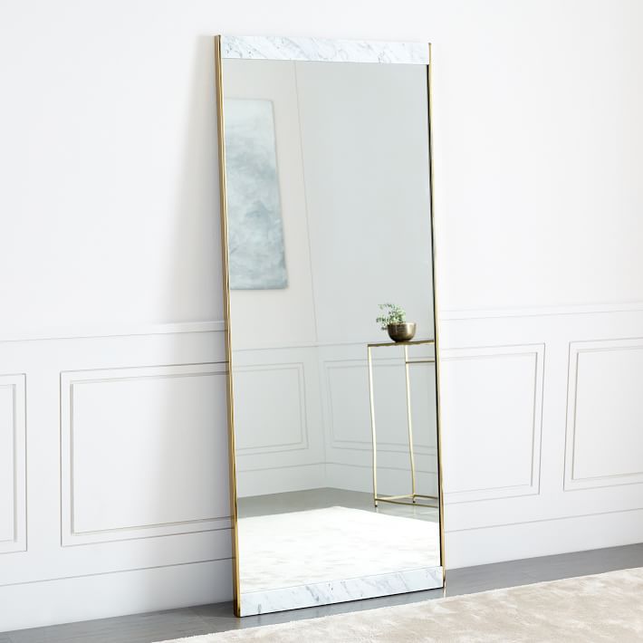 Marble & Brass Floor Mirror, White | West Elm (US)