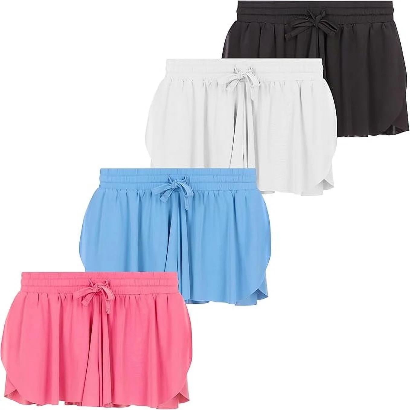 BTween Girls 4 Pack Butterfly Shorts Lightweight Flowing Athletic Shorts with Elastic Waist Draws... | Walmart (US)