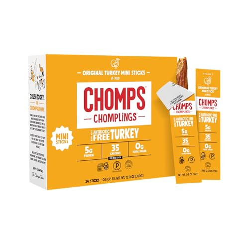 Chomps Original Turkey Chomplings Antibiotic Free, 24ct Protein Snack Stick | Amazon (US)