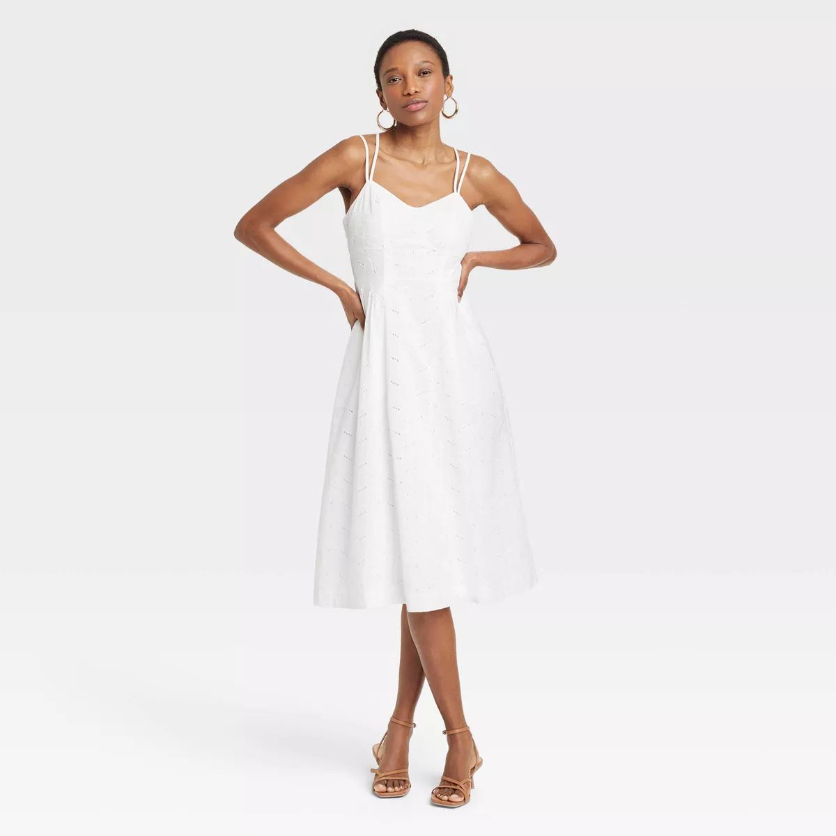 Women's Eyelet Midi Sundress - A New Day™ White XS | Target