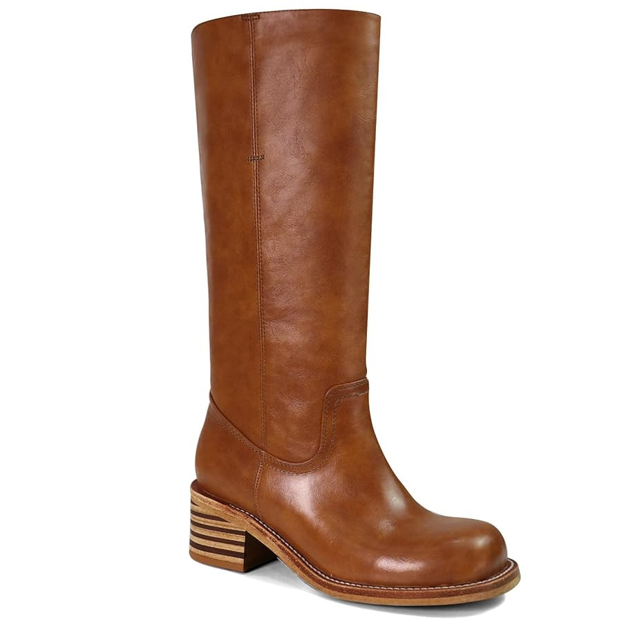 UBWDU Women's Knee High Boots Chunky Block Heel Long Boots Square Toe Low Heel Boots for Women | Amazon (US)